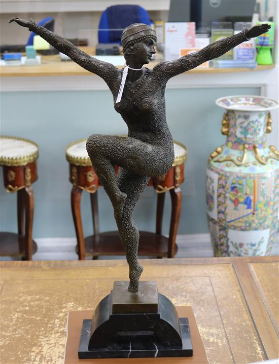 After Demetre Chiparus. A bronze Art Deco style figure The Dancer of Kapurthala, 77cm